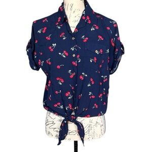 Anthropologie Love Notes Tie Waist Cherry Blouse